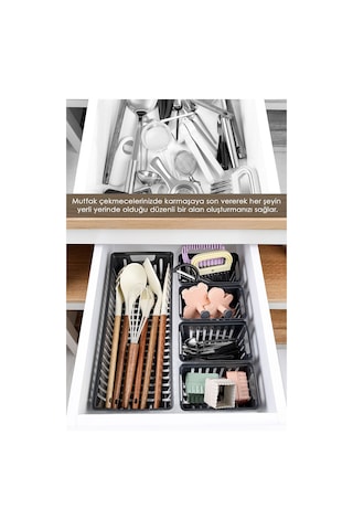 5 Parça Modüler Çekmece İçi Organizer Set - Banyo Mutfak Makyaj Aksesuar Ofis Düzenleyici Siyah