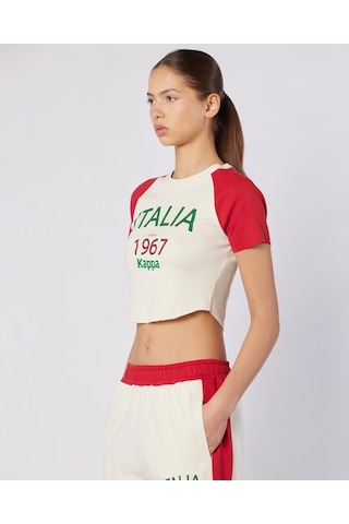 Kappa Balde Tee Kadın Beyaz-kırmızı Regular Tişört