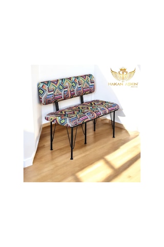 By Hakan Aşkın Siyah Metal Ayaklı Metal Alt Kasalı Line Style New 2025 Sırtlı Bench & Bank Rug Pattern Rug Bbf