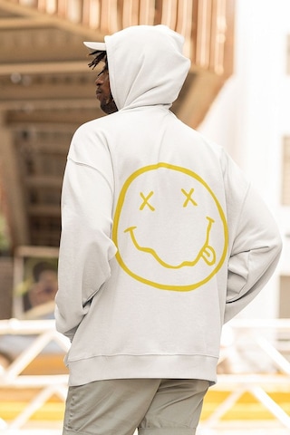 Sevbano Nirvana Yazılı Unisex Oversize Tasarım Hoodie Beyaz