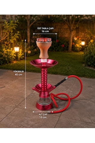 Nargile Takımı 45 Cm Kırmızı Metal Gövde Plastik Hazneli Modern Nargile