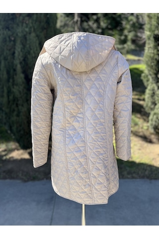 Kadın Ekose Mont Açık Bej 95cm Çok Renkli