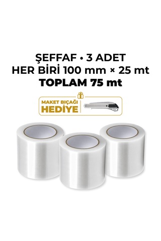 Uv Dayanımlı Şeffaf Pe Sera Tamir Bandı 100 Mm 25 Mt 3 Lü Set Toplam 75 Mt, Maket Bıçağı Hediyeli