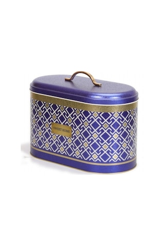 Turkish Blue Bread Box Desenli Oval Metal Ekmek Kutusu, 10.4 Lt Mavi