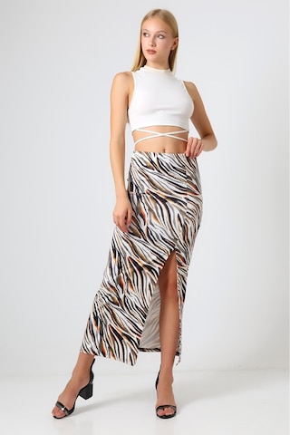 Gugus Kadın Derin Yırtmaçlı Dijital Baskılı Etek Maxi Boy 92 Cm Renkli Zebra