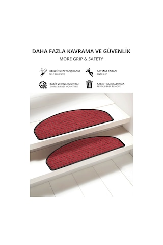 Yarım Ay Bukle Halıdan Ekonomik Basamak Ve Merdiven Paspası - Kırmızı / Adet Olarak Satılır Null