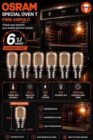 6 Lı Paket 15w E14 Fırın Ampulü 300 C Isıya Dayanıklı Sarı Işık