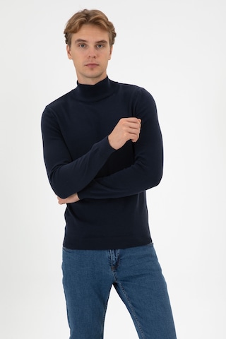 U.S. Polo Assn. Erkek Slim Fit Boğazlı Lacivert Melanj Basic Kazak 50313712-VR033