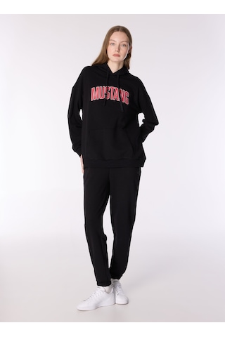Mustang Siyah Kadın Kapüşon Loose Fit Baskılı Sweatshirt M4wl-swt-1890