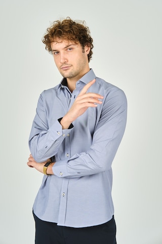 De Leone Erkek Slim Fit Uzun Kollu %100 Pamuk Gömlek 2008 Mavi Mavi