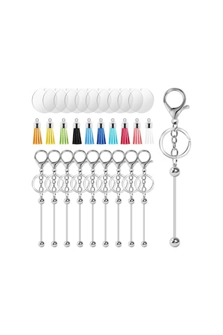 Gatherco Anahtarlık Yapım Seti - Kendin Yap Anahtarlıklar, 10 Boncuklu Anahtarlık Çubuğu, 10 Püskül, 10 Akrilik Boş Parça, Charm Anahtarlık Yapım Seti