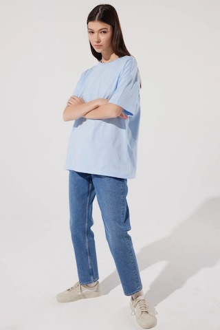 Caxis Unisex Bisiklet Yaka Oversize Gök Mavi T-shirt Basic Gökmavi