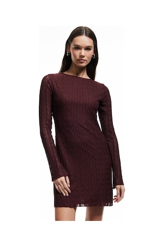 Koton Koton X İnji - Bisiklet Yaka Uzun Kollu Sırt Detaylı Slim Fit Mini Elbise Bordo 5sal80104ık Bordo