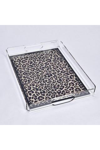Leora Pleksi Leopar Siyah Tepsi 36x26 Cm