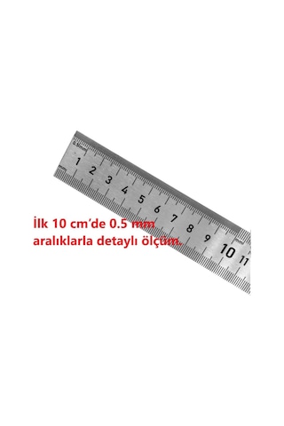 Tuhafiyecimiz Çelik Cetvel Seti, Düz Metal Cetvel 3 Adet 30-50-100 Cm Metalik Genel