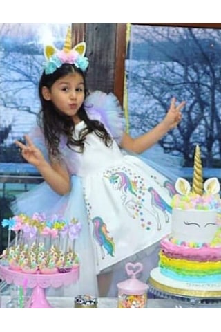 Unicorn Baskılı My Little Pony Kız Çocuk Doğum Günü Elbise&Kostüm