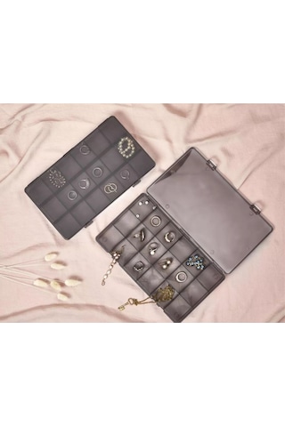15 Bölmeli Takı, Aksesuar, Küpe Saklama Organizeri 20 X 10 Cm Antrasit Çok Renkli