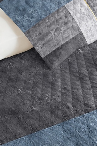 Mavi Gri Geometrik Genç Odası Tek Kişilik Pike Takımı-modern Çizgili 160x220cm Kapitone Yatak Örtüsü Masalsı Patika Tadı