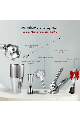 5'li Epinox Kokteyl Seti Gümüş