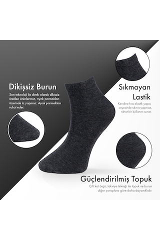 Saf Bambu Erkek Yarım Konç Düz Antrasit Çorap Dikişsiz Premium Kutulu 6'lı L5952aznp Softaura
