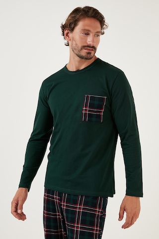 Buratti Ekoseli Cepli Beli Lastikli % 100 Pamuk Regular Fit Erkek Pijama Takımı 6572001 Yeşil