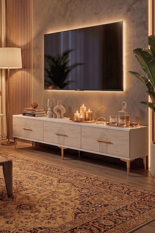 Tsa1815bt - İda Tsa180 Tv Stand, Tv Sehpası Ve Tv Ünitesi Beyaz - Traverten 180cm