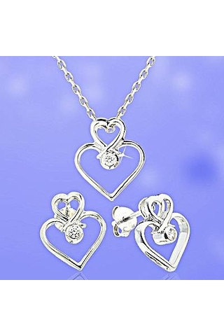 Pırlanta Gümüş Kalp Takım  Gmy006