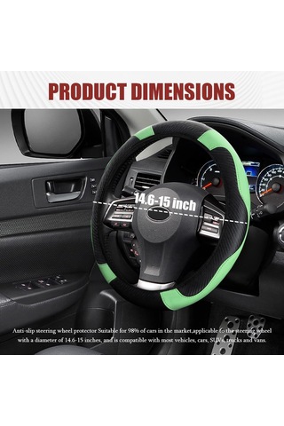 Yifomall 38cm Yeşil Karbon Fiber Direksiyon Kılıfı - Soluk, Nefes Alıcı, Kayma Engellli, Dayanıklı Deri - Daire/d Tipi Uyumlu Yeşil