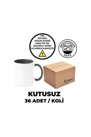 Kutusuz 1 Koli Sublimasyon Porselen Sapı Ve İçi Siyah Kupa 36 Adet