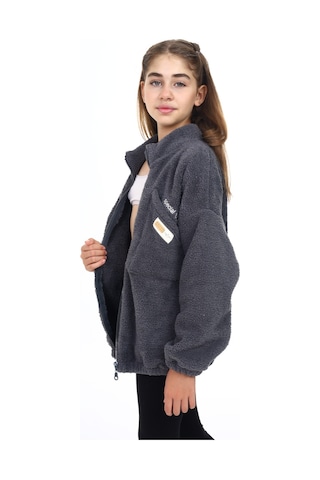 Toontoy Kız Çocuk Nakışlı Peluş Hırka Füme