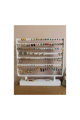 Çok Amaçlı Masaüstü Küpe Ve Takı Düzenleyici Stand - Beyaz 250x248x12mm Beyaz