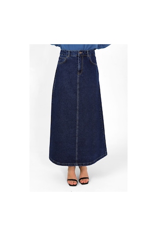 Yüksek Bel A Kesim Denim Etek Koyu Mavi