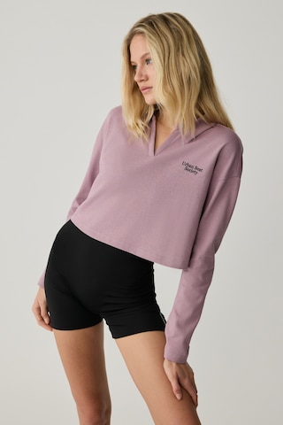 Urban Beat Eudora Kadın Polo Yaka Patlı Uzun Kollu Baskı Detaylı Gül Kurusu T-shirt Gül Kurusu