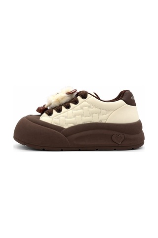 Look Life Miu Miu Çıkartılabilir Tüylü Figür Detaylı Kalın Taban Kadın Sneaker Bej