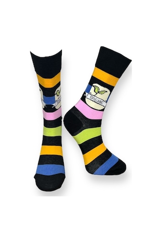 4'lü Unısex Organik Çizgili, Tilki Tasarımlı, Puantiyeli Ve Geometrik Desenli Esnek Nem Alabilen Pamuklu Spor Soket Çoraplar Çok Renkli