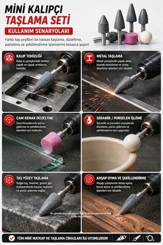 Mini Kalıpçı Taşlama Seti 5'li Taş Seti Metal, Cam, Seramik Ve Taş İçin Hassas Taşlama 6 Mm Sapl