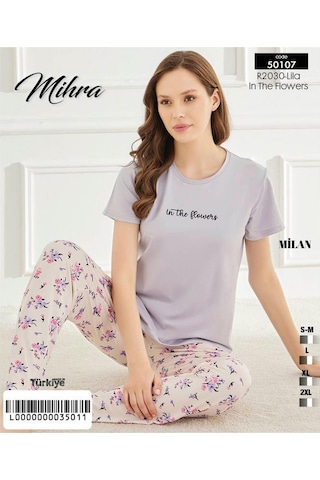 Mihra Kadın Bisiklet Yaka Milan Likralı Kısa Kol Pijama Takımı 50107lila - 1 Adet Lila