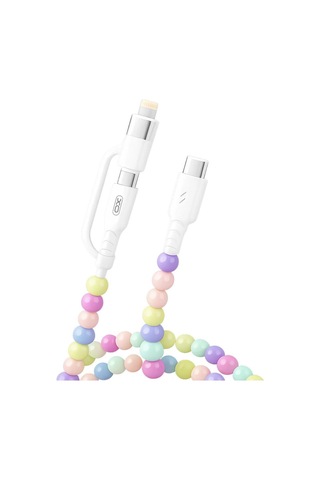 Nb-q301 60w 2 In 1 Type-c , Lightning , Type-c Renkli Boncuklu Akıllı Hızlı Şarj Chipli 1 Metre Şarj Data Kablosu