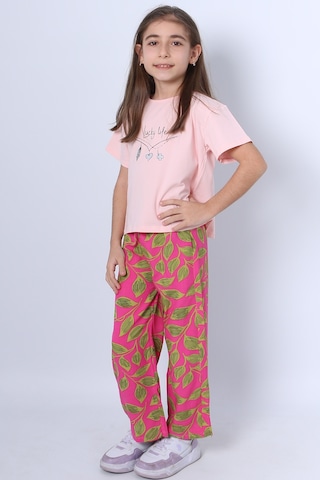 Hçm Kız Çocuk İkili Takım Baskılı Oversize İspanyol Paça E15 Pembe