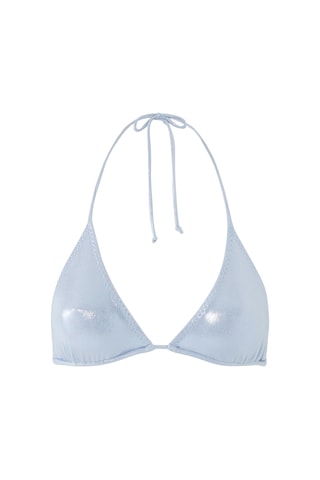 Norma Kamali Şık Plaj Üstü Lamé String Brassiere Açık Mavi