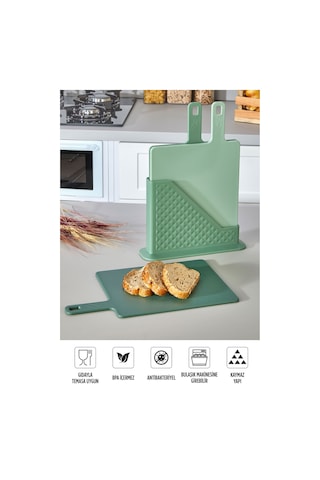 9'lu Mutfak Hazırlık Seti - Standlı Kulplu Kesme Tahtası Karıştırma Kabı Kase Süzgeç Limon Sıkacağı Yeşil