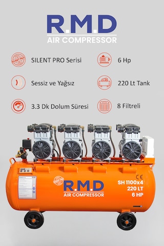 R.m.d Kompresör 220 Lt Hava Kompresörü Sessiz Ve Yağsız Sh1100x4