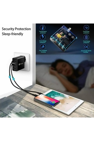 Novahub 48w 4 Portlu Hızlı Şarj Cihazı, Usb-c Pd 30w, Evrensel, Seyahat Dostu, Siyah, 100-240v Adaptör