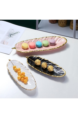 Kangvka Pembe Küçük Seramik Kanat Desenli Gümüş Kenarlı Mutfak & Dekoratif Saklama Tabağı Meyve, Atıştırmalık, Tatlı, Mücevher