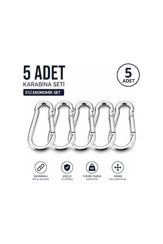 5 Adet Metal Karabina Kancası Seti Yaylı Kilitli Çok Amaçlı Bağlantı Ve Askı Aparatı