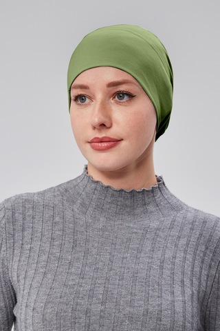 Kadın Tesettür Hazır Pratik Geçmeli Bone Lastikli Kaymaz Fıstık Yeşili Mint Yeşili