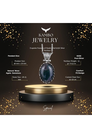 Gerçek Doğal Taş Kolye - 925 Ayar Gümüş Kolye Moss Agate