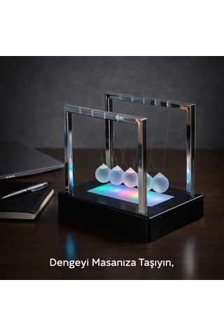 Stres Azaltıcı Ofis Masa Dekoru 5 Toplu Renkli Led Işıklı Newton Denge Topları Dekoratif Hediye