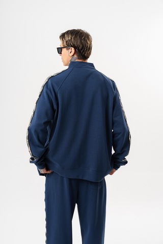 Respire Erkek Splash Şerit Detaylı Dik Yaka Doubleface Zip Oversize Sweatshirt Lacivert
