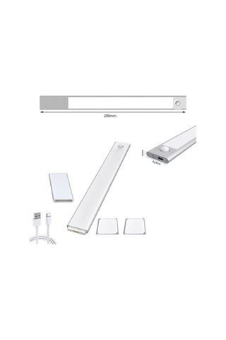 Dianziye 64 Led'li Pır Hareket Sensörlü Dolap Lambası - 3 Renk Tonu, Sürekli Aydınlatma Modu, 1500mah Şarj Edilebilir Batarya, Type-c, Manyetik Taban Gümüş